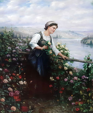 2327-T3 | 73cm x 100cm | femme cuillant des fleurs 